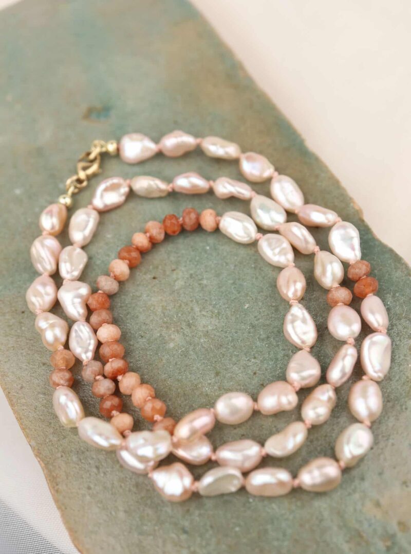 Collier met keshi parels en jade goud - Afbeelding 3